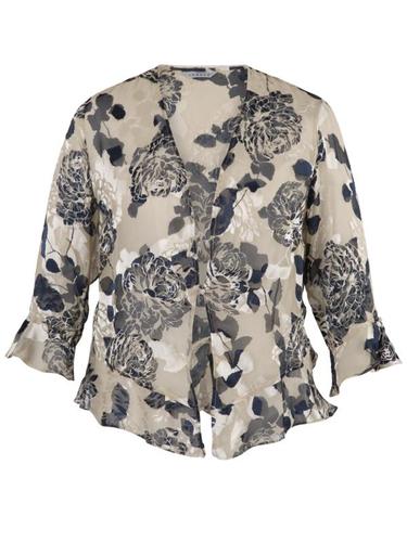 Vanilla & Navy Applique Emb Floral Devoree Shrug
