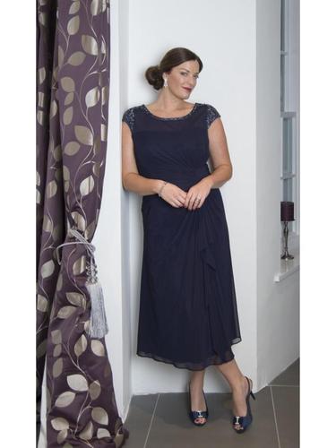 Navy Sequin Trim Mesh Dress