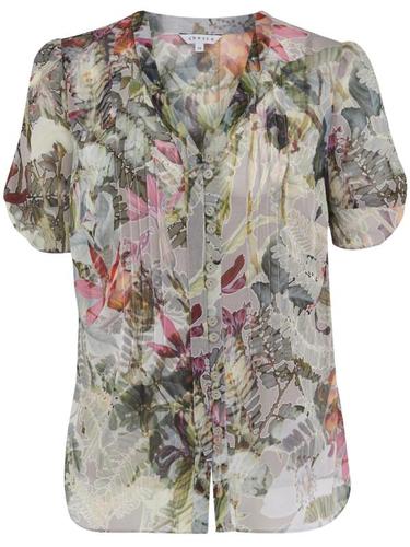 Silver Grey Fern Print Pintuck With Camisole