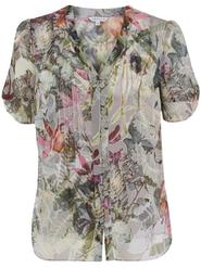 Silver Grey Fern Print Pintuck With Camisole