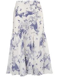 Ivory & Navy Butterfly Print Silk Skirt