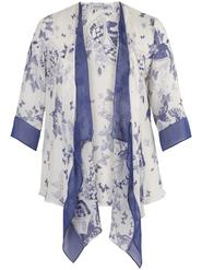 Ivory & Navy Butterfly Print Navy Trim Shrug