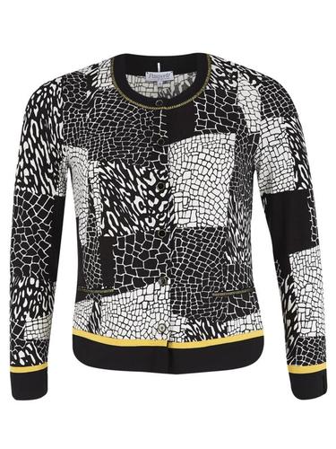 Black/Ivory Geometric Jersey Cardigan With Contrast Tipping