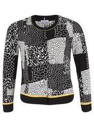 Black/Ivory Geometric Jersey Cardigan With Contrast Tipping
