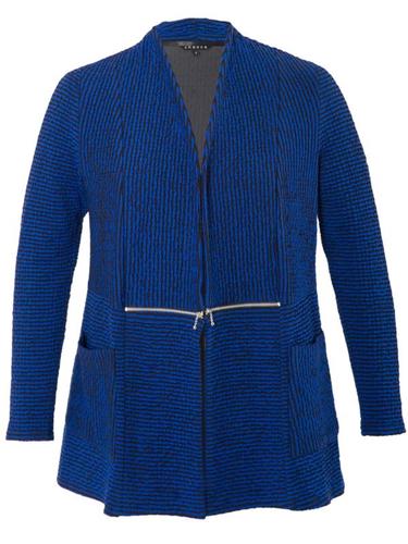 Royal & Black Stripe Cloque Zip Detail Cardigan