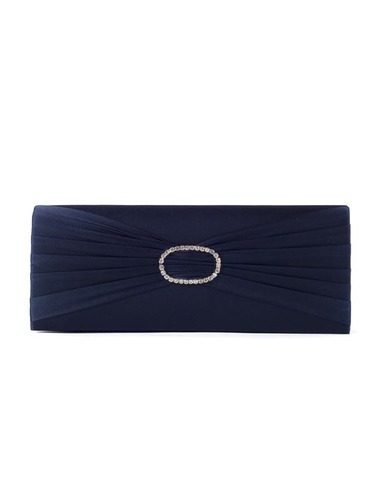 Navy Satin Diamanté Clutch Bag